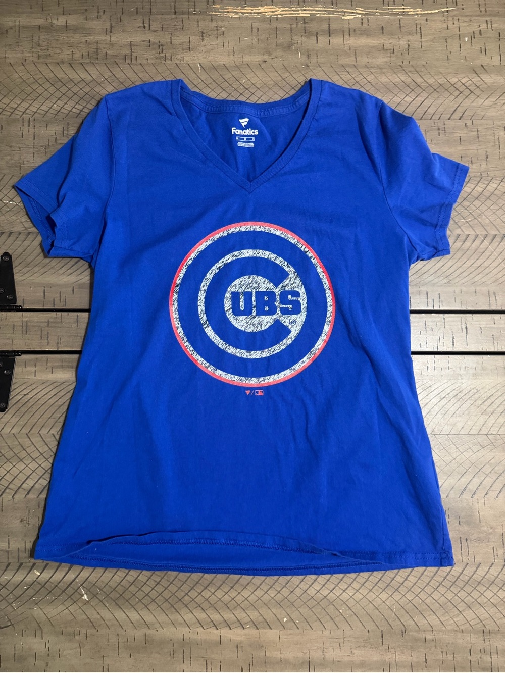 Fanatics Royal Blue Chicago Cubs V-Neck Tee with Red and White Logo